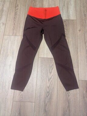 Performance Women's Workout Pants in Dark Brown with Red Waistband